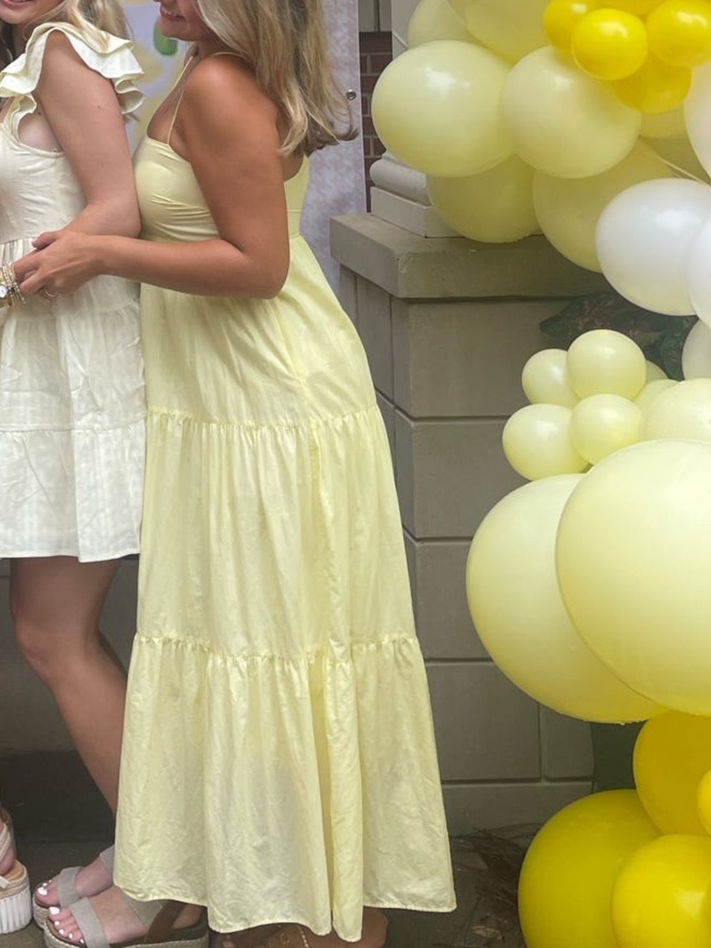 Zara Pale Yellow Tiered Maxi Dress